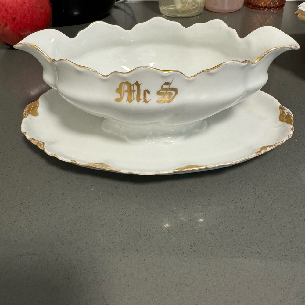 R C Versailles Bavaria gilded customized Mrs S gravy boat